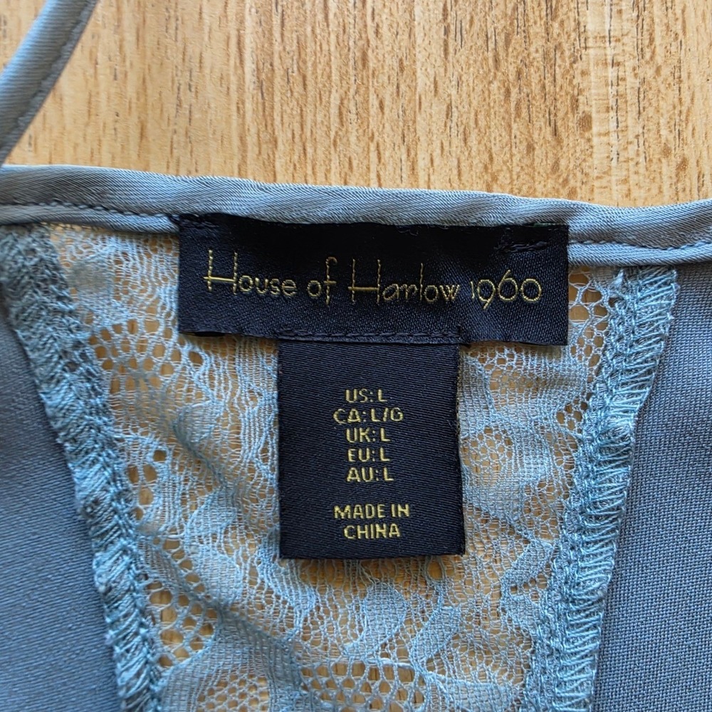 House of Harlow 1960 Teal Grey Satin Lace Trim Maxi Slip Dress Womens Large - Picture 5 of 11